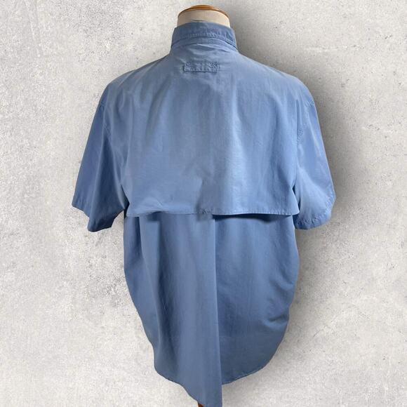 LL Bean Utility Blue Nylon Fishing Hiking Outdoor Short Sleeve Button Shirt XL - Picture 6 of 12